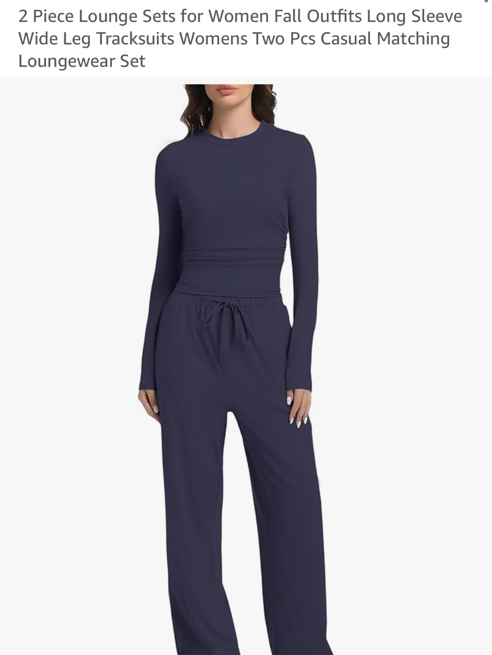 Women's Long-Sleeve Wide Leg Lounge Set in Navy